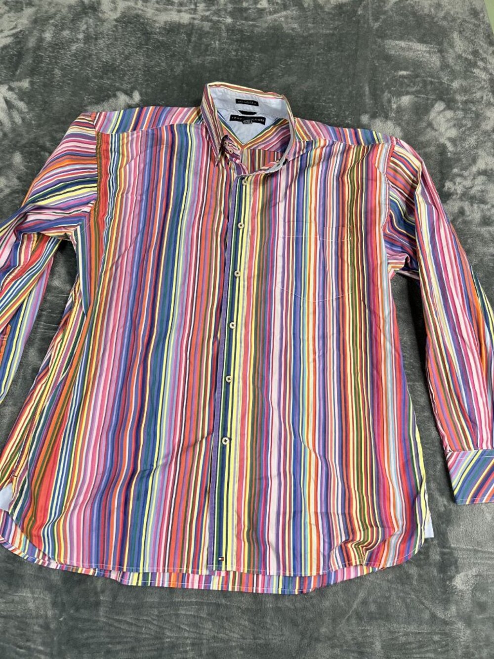Tommy Hilfiger Mens Multicolor Striped Long Sleeve Button-Down Shirt XL